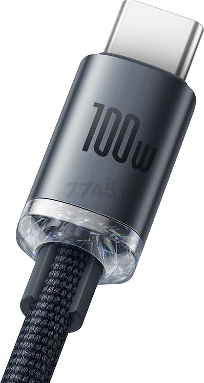 Кабель BASEUS CAJY000501 Crystal Shine Series Fast Charging Data Cable USB to Type-C 100W 2m Black - Фото 3
