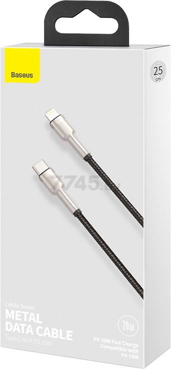 Кабель BASEUS CATLJK-01 Cafule Series Metal Data Cable Type-C to Lightning 20W 0.25m Black - Фото 11