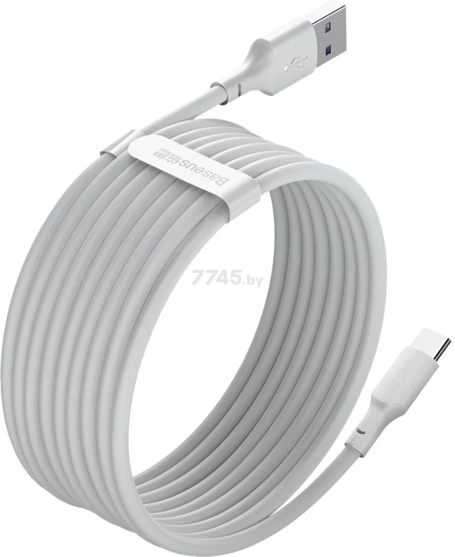 Кабель BASEUS TZCATZJ-02 Simple Wisdom Data Cable Kit USB to Type-C 5A (2шт./упак.) 1.5m White - Фото 5