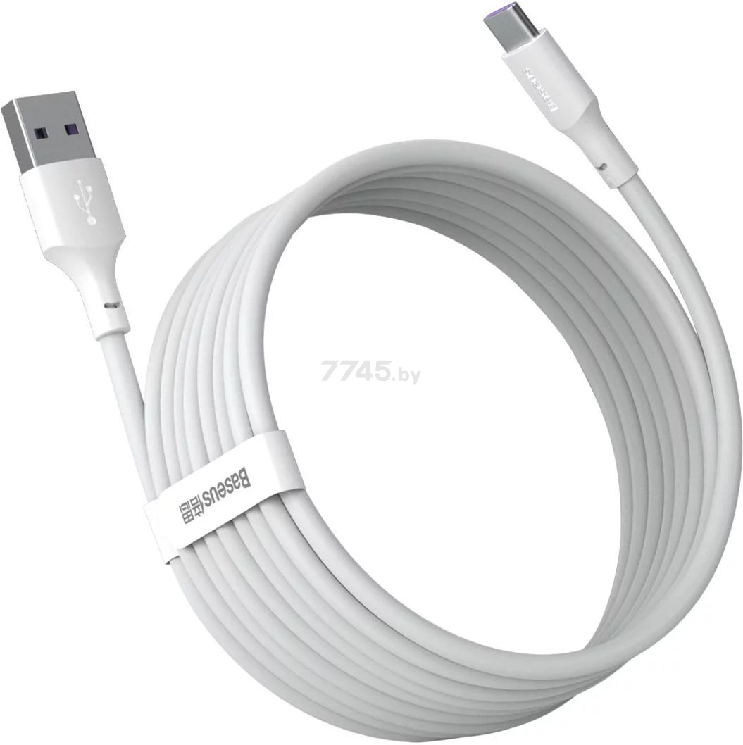 Кабель BASEUS TZCATZJ-02 Simple Wisdom Data Cable Kit USB to Type-C 5A (2шт./упак.) 1.5m White - Фото 6