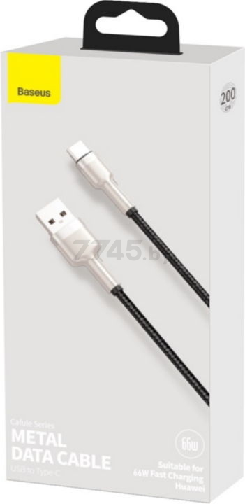 Кабель BASEUS CAKF000201 Cafule Series Metal Data Cable USB to Type-C 66W 2m Black - Фото 9