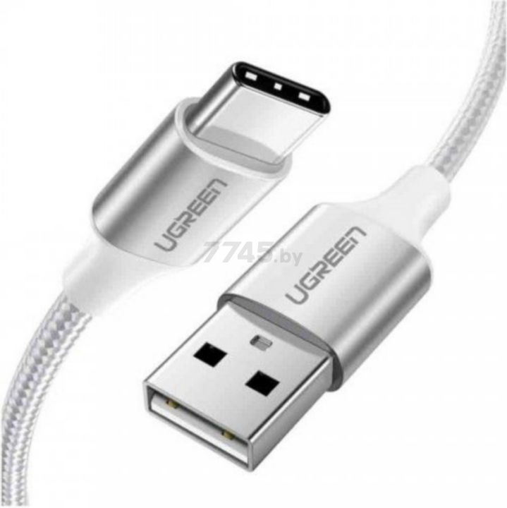 Кабель UGREEN US288-60133 USB-A 2.0 to Type C 2,4A в оплётке 2m White