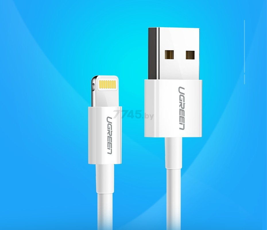 Кабель UGREEN US155-80313 USB-A 2.0 to Lightning Apple MFI certified 2,4A 0.5m White - Фото 3