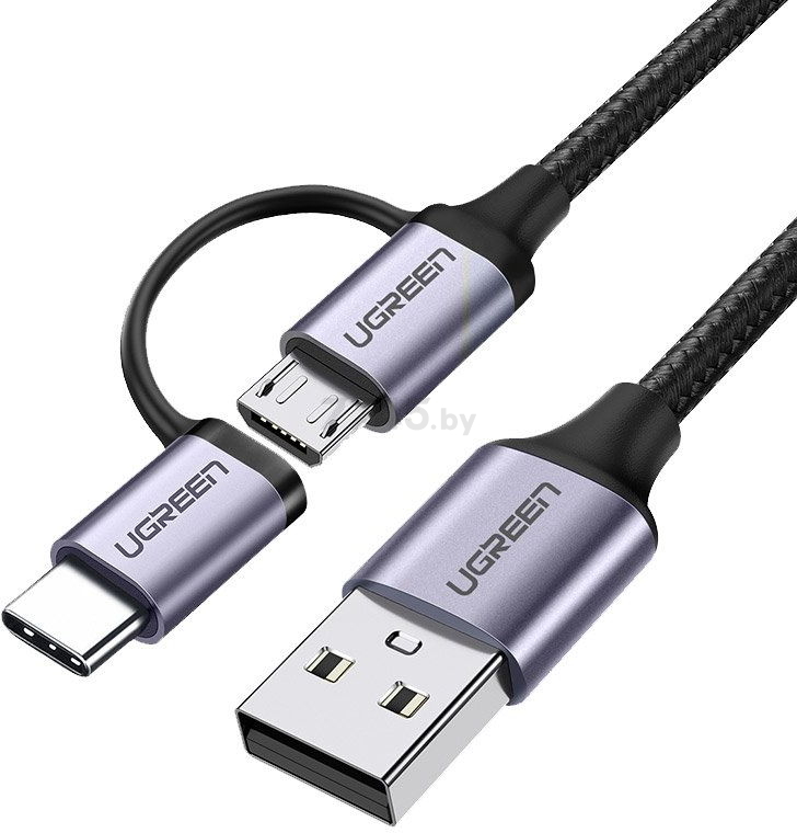 Кабель UGREEN US177-30875 USB-A to Type-C + Micro USB 1m Black