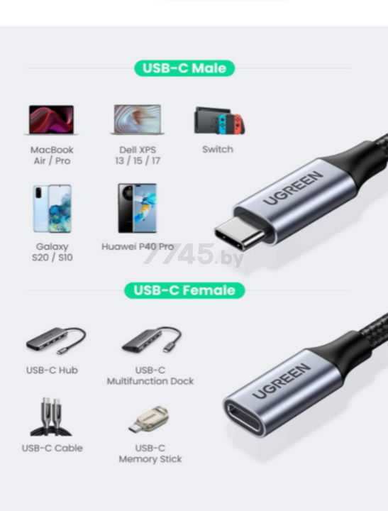 Удлинитель UGREEN US372-80810 USB-C 0,5 м - Фото 7