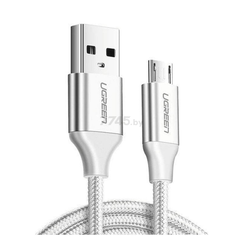 Кабель UGREEN US290-60152 USB-A 2.0 to Micro USB 2A в нейлоновой оплётке 1.5m White