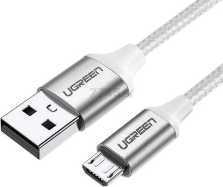 Кабель UGREEN US290-60152 USB-A 2.0 to Micro USB 2A в нейлоновой оплётке 1.5m White - Фото 2