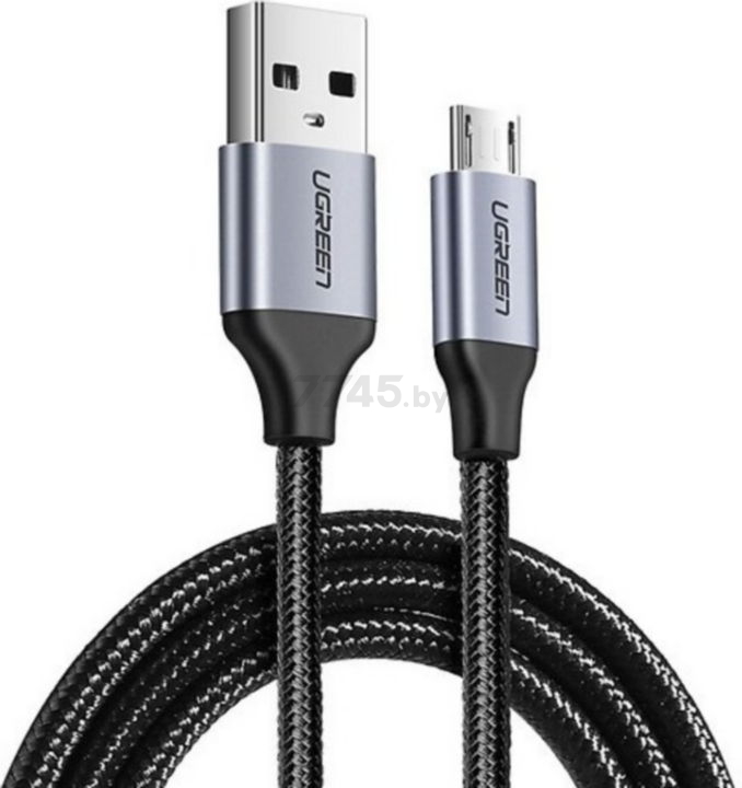 Кабель UGREEN US290-60403 USB-A 2.0 to Micro USB 2A в нейлоновой оплётке 3m Black