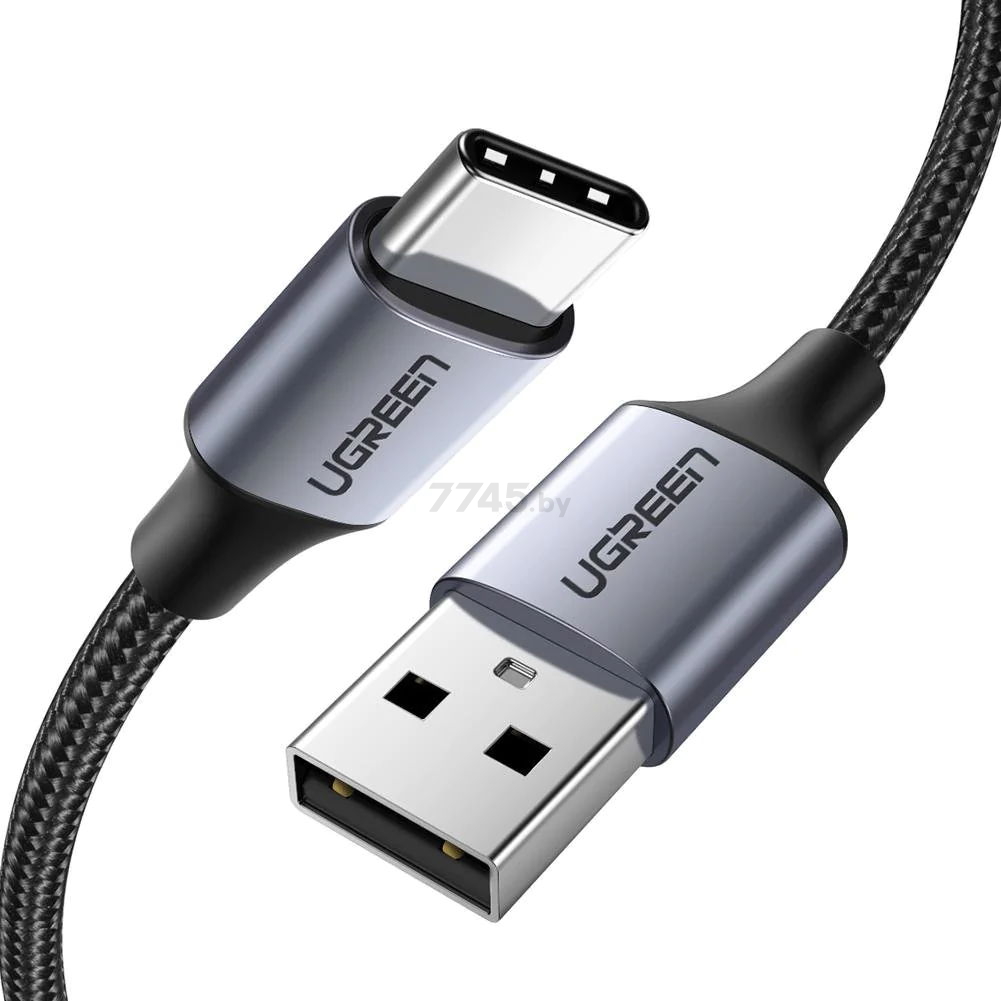 Кабель UGREEN US288-60128 USB-A 2.0 to Type C 2,4A в оплётке 2m Black
