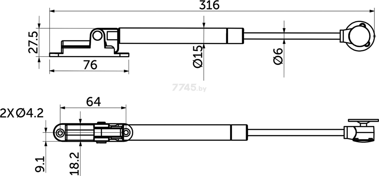 Подъемник для мебели газовый AKS 100N с амортизатором с фиксацией серый (73083) - Фото 2