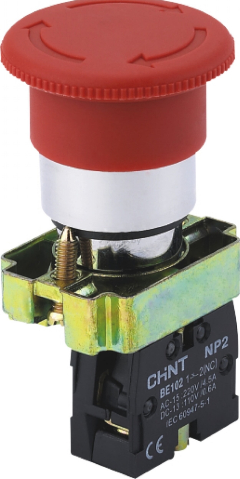 Кнопка управления "Грибок" d40мм с самовозвратом NP2-BW4462 с подсветкой красная 1НЗ IP40 (CHINT) (575495)