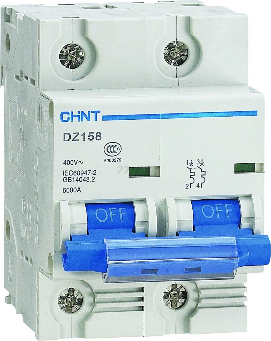 Автоматический выключатель CHINT DZ158-125H 2P 100A  8-12In 10кA (158090)