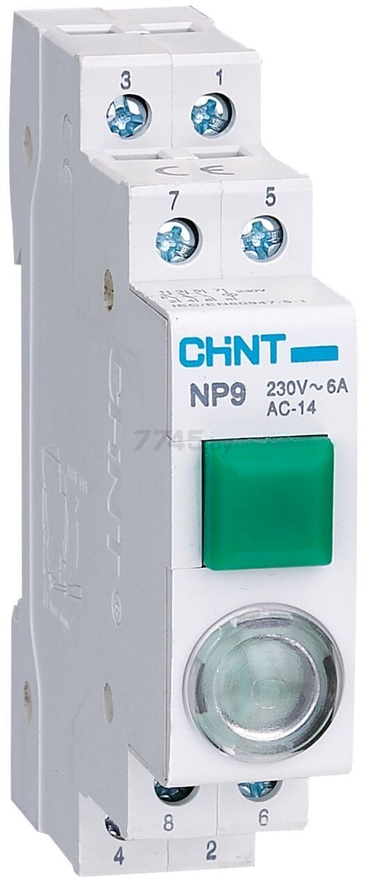 Выключатель кнопочный CHINT NP9-12D3/1 1НО+2НЗ LED зеленый (584075)