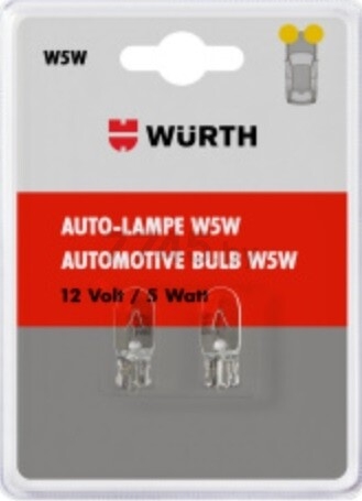 Лампа накаливания автомобильная WURTH W5W 2 штуки (07209621)