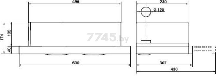 Вытяжка встраиваемая WEISSGAUFF TEL 600 EW (TEL600EW) - Фото 8