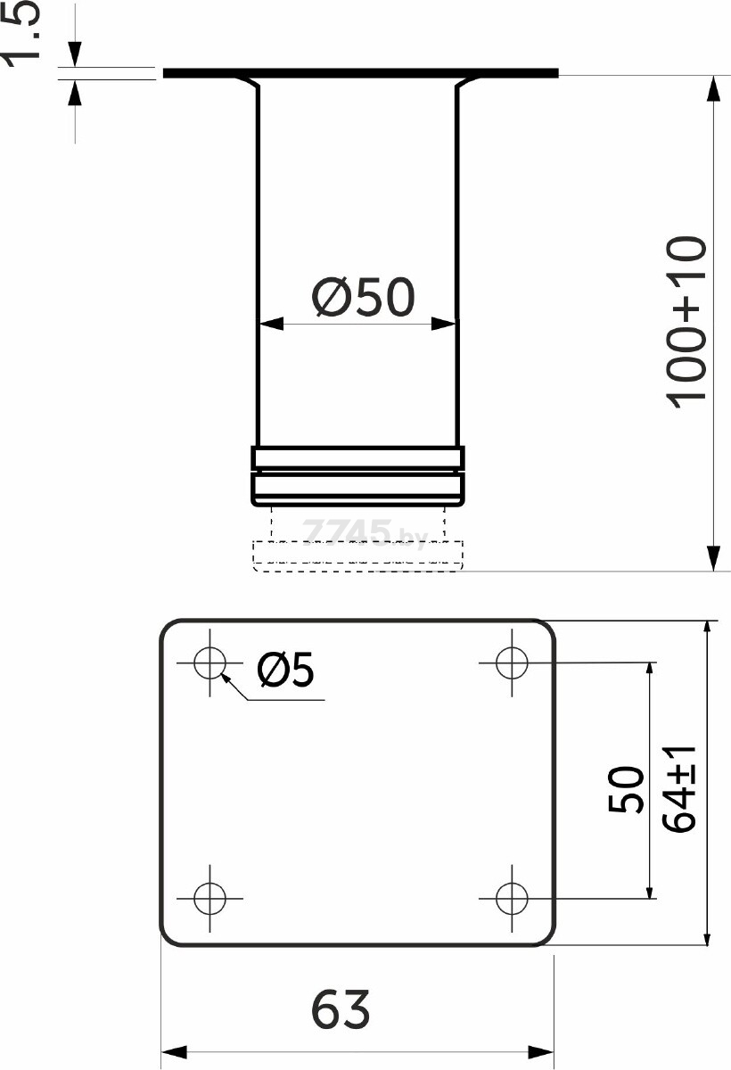 Опора мебельная AKS регулируемая Н100 мм D50 мм черный (62960) - Фото 2