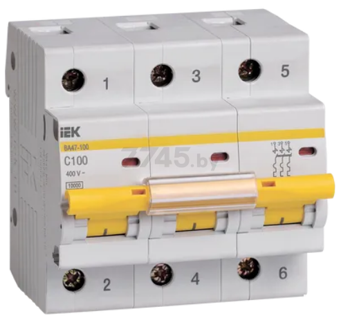 Автоматический выключатель IEK ВА 47-100 3Р 100А С 10кА (MVA40-3-100-C)
