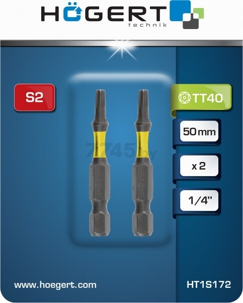 Бита для шуруповерта ударная Torx TT40 50 мм HOEGERT 2 штуки (HT1S172) - Фото 2