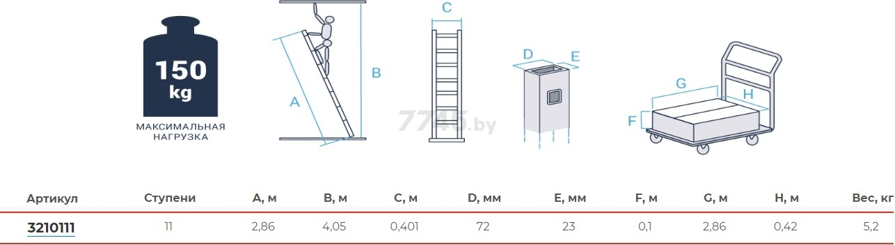 Лестница односекционная алюминиевая 286 см 5,2 кг НОВАЯ ВЫСОТА NV321 (3210111) - Фото 3