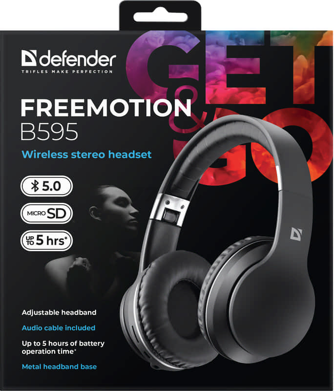 Наушники-гарнитура беспроводные DEFENDER FreeMotion B595 Black - Фото 6