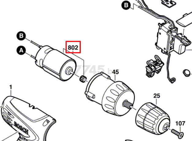 Двигатель 10,8в для шуруповерта/дрели-шуруповерта BOSCH PSR1080Li (1619X07801)