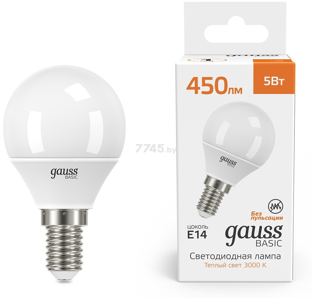 Лампа светодиодная E14 GAUSS Basic 5 Вт 3000K (10501152)