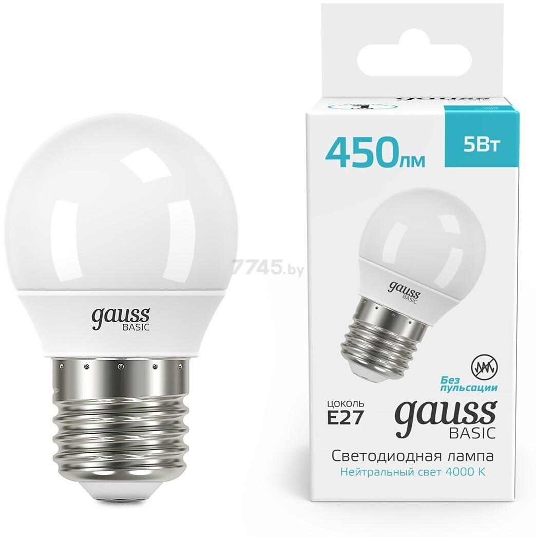 Лампа светодиодная E27 GAUSS Basic 5 Вт 4000K (10502252)