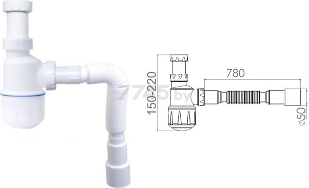 Сифон для умывальника без выпуска с гибкой трубой 1 1/4"- 40/50 мм AV ENGINEERING (AVE129748)