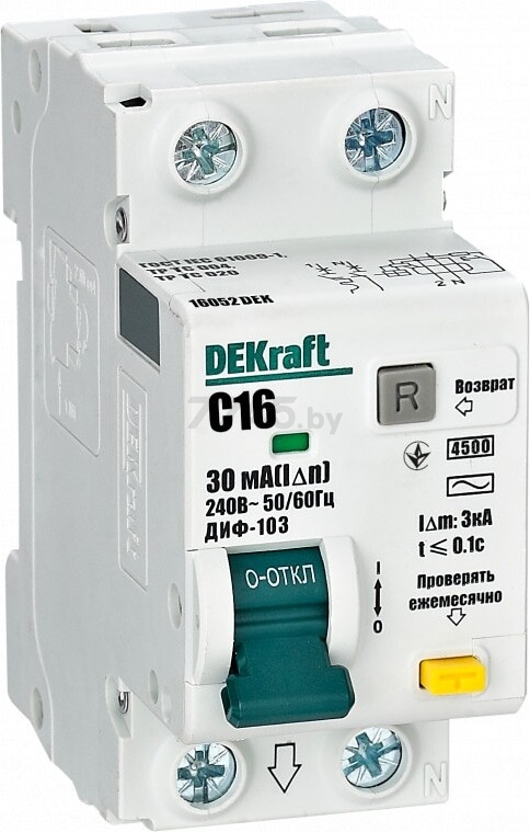 Дифавтомат DEKRAFT ДИФ-103 1Р+N C16 тип AC 30мА 4,5кА (16052DEK)