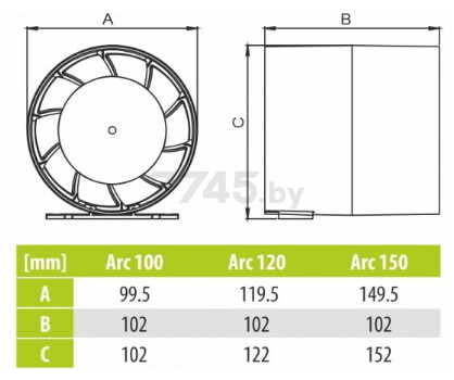 Вентилятор вытяжной канальный AIRROXY aRc 120S (01-050) - Фото 3