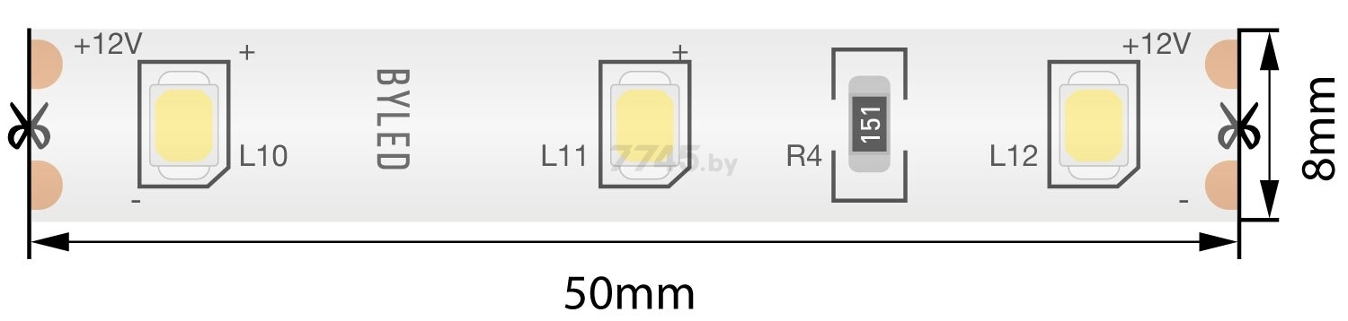 Лента светодиодная BYLED Standart BLS 2835/60 4,8 Вт/м 12В IP65 4500К (019519) - Фото 5