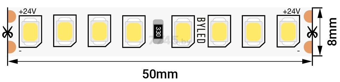 Лента светодиодная BYLED Pro BLS 2835/160 14,4 Вт/м 24В 3500К (019090) - Фото 3