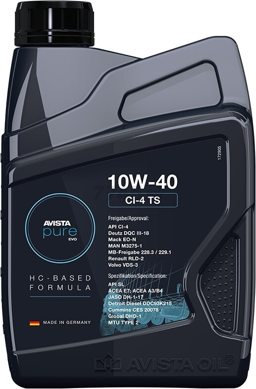 Моторное масло 10W40 полусинтетическое AVISTA PURE EVO CI-4 TS 1 л (153282)