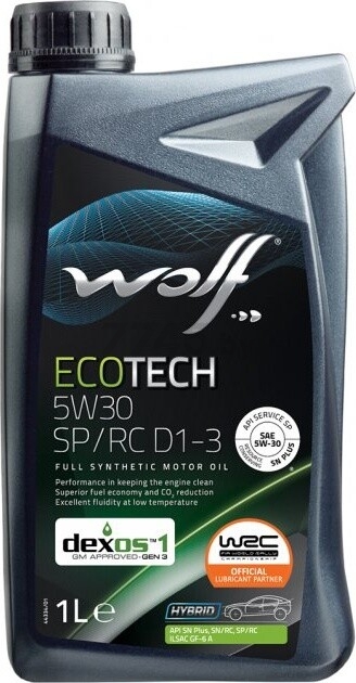 Моторное масло 5W30 синтетическое WOLF EcoTech SP/RC D1-3 1 л (16175/1)