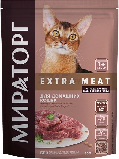 Сухой корм для домашних кошек МИРАТОРГ Extra Meat Black Angus говядина 0,4 кг (4670081573470)