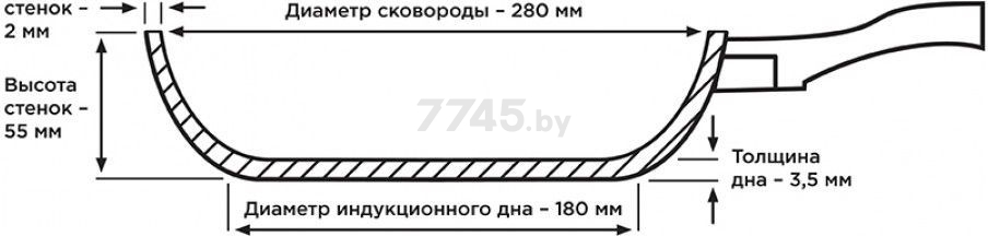 Сковорода алюминиевая 28 см WALMER Easy Click (W35212855) - Фото 7