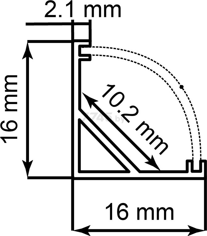 Профиль для светодиодной ленты угловой круглый 16х16х2000 мм FERON CAB280 серебро (10299) - Фото 2