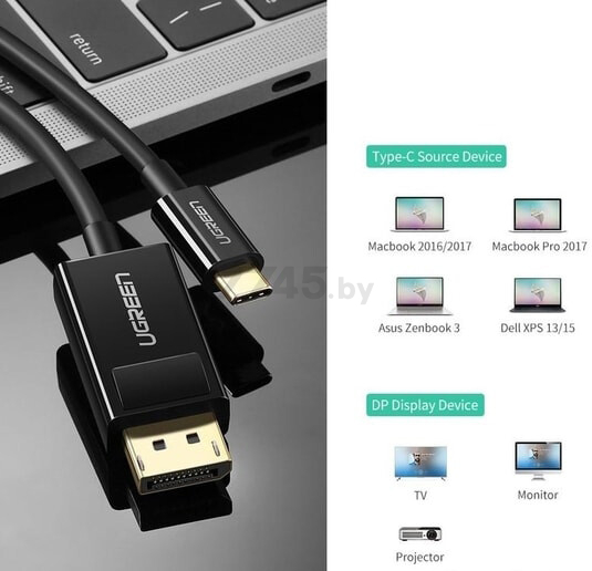 Кабель UGREEN MM139 USB-C - DisplayPort 1,5 м Black (50994) - Фото 4