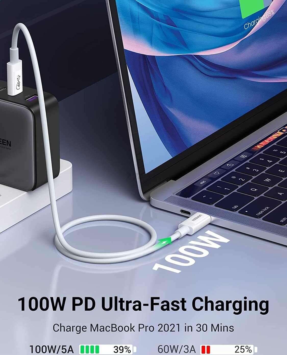 Кабель UGREEN US506-40113 USB-C 0,8 м - Фото 3