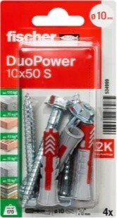 Дюбель распорный FISCHER Duopower 10x50 с саморезом 4 штуки (534999f) - Фото 2
