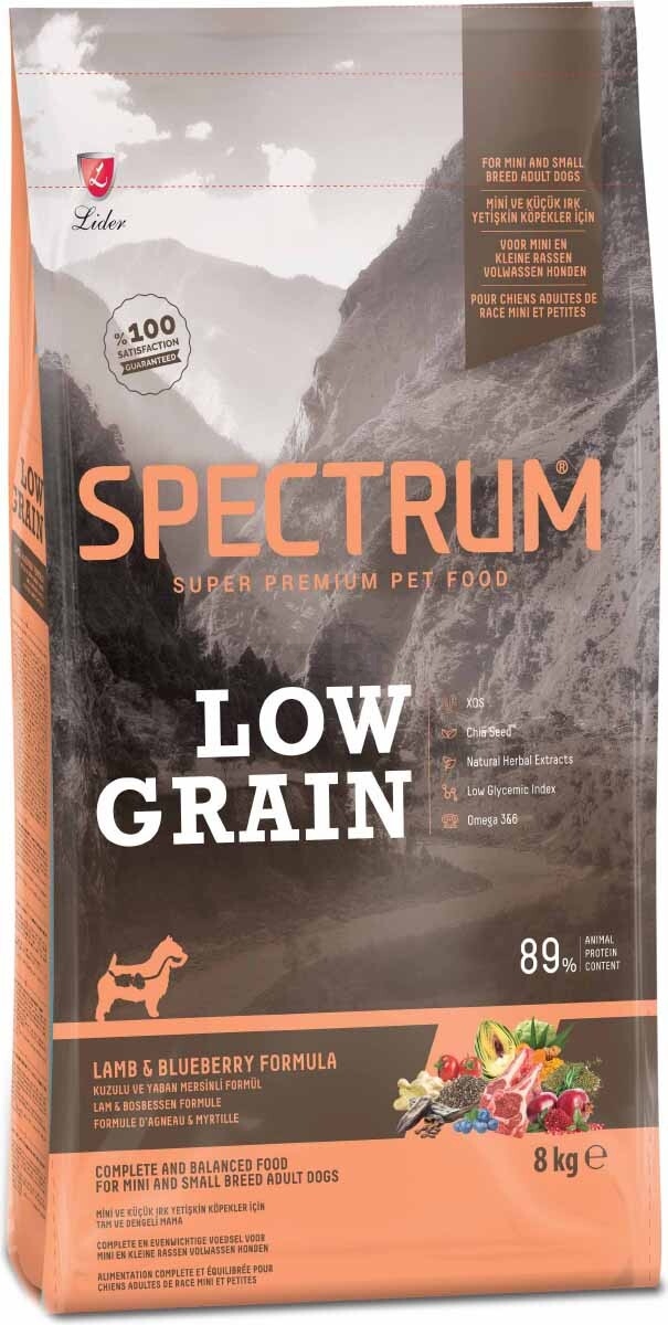 Сухой корм для собак SPECTRUM Low Grain Mini ягненок с черникой 8 кг (8698995029216)
