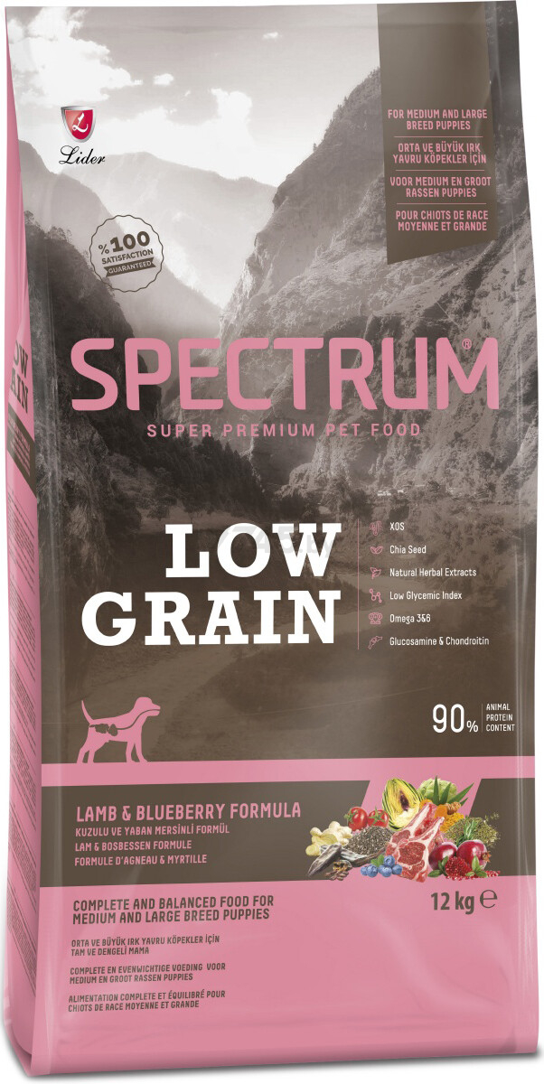Сухой корм для щенков SPECTRUM Low Grain Medium&Large ягненок с черникой 12 кг (8698995027700)