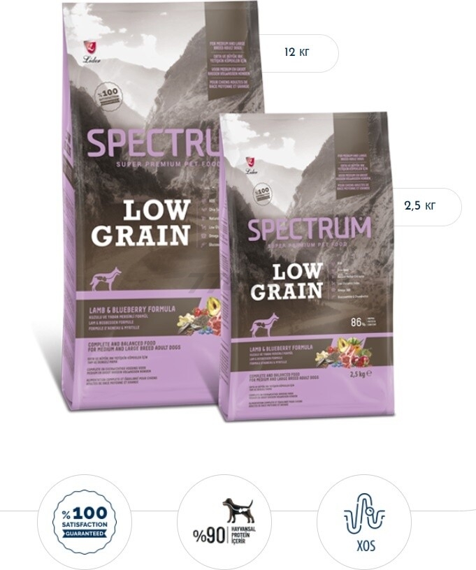 Сухой корм для собак SPECTRUM Low Grain Medium&Large ягненок с черникой 12 кг (8698995027724) - Фото 2