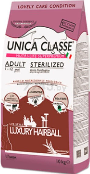 Сухой корм для стерилизованных кошек UNICA Classe Sterilised Luxury Hairball ягненок 10 кг (8001541007253)