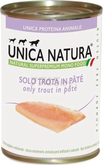 Влажный корм для собак UNICA Natura Mono паштет из форели консервы 400 г (8001541006652)