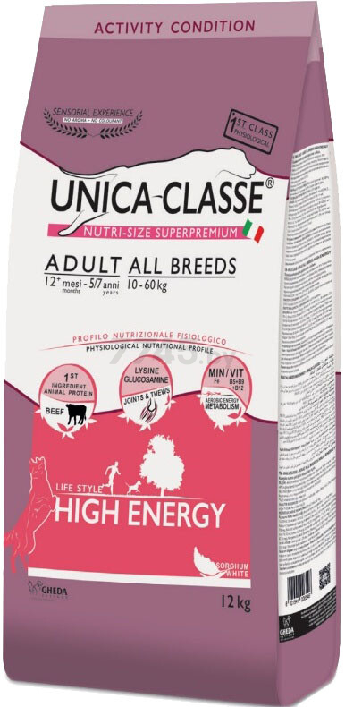 Сухой корм для собак UNICA Classe All Breeds High Energy говядина 12 кг (8001541006546)