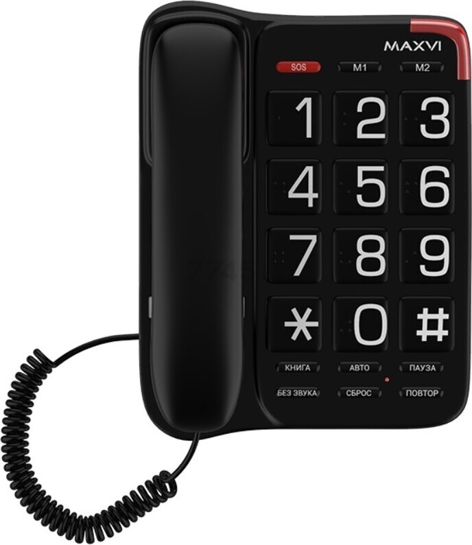 Телефон домашний проводной MAXVI CB-01 Black - Фото 2