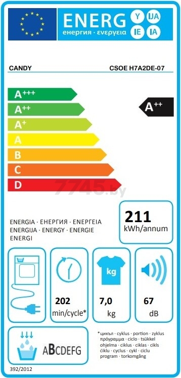 Машина сушильная CANDY Smart Pro CSOE H7A2DE-07 - Фото 11