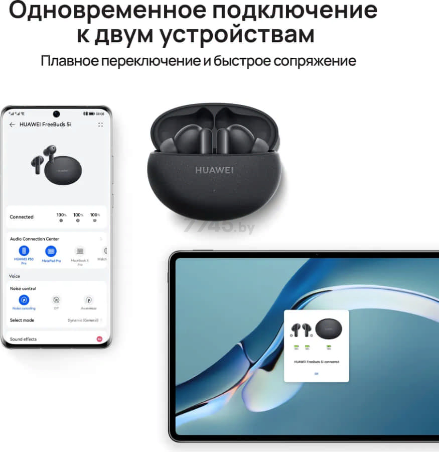 Наушники-гарнитура беспроводные TWS HUAWEI FreeBuds 5i черный гранит - Фото 17