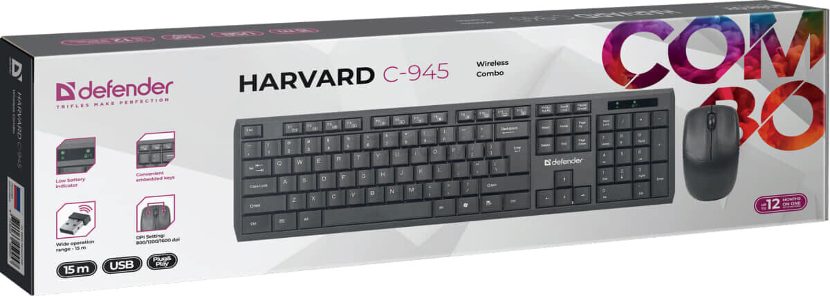 Комплект беспроводной клавиатура и мышь DEFENDER Harvard C-945 (45945) - Фото 3